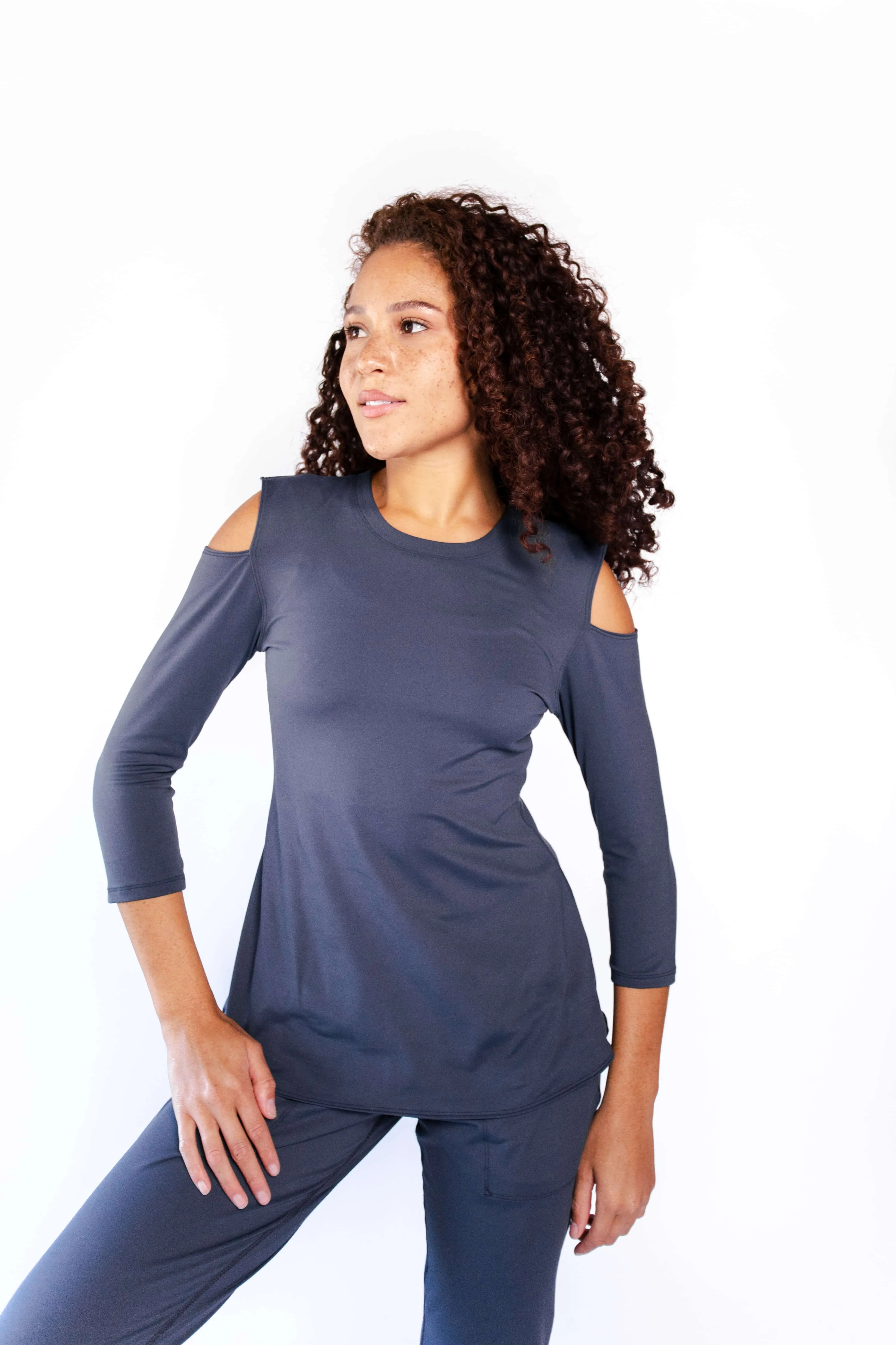 Open Shoulder Top - Navy Blue