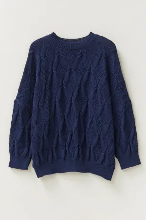 Organic Cotton Cable Sweater in French Navy