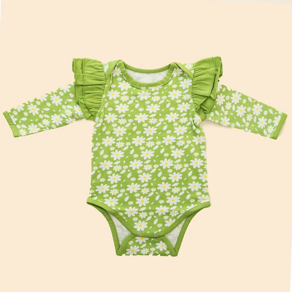 Organic Cotton Ruffle Full Sleeve Bodysuit- Breezy Daisy