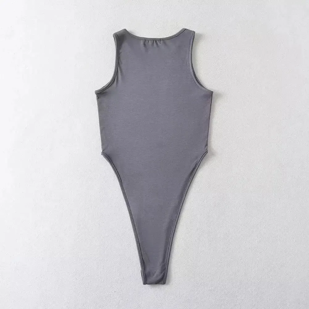 Pre Order:  O-neck Sleeveless Stretchable Bodysuits Top