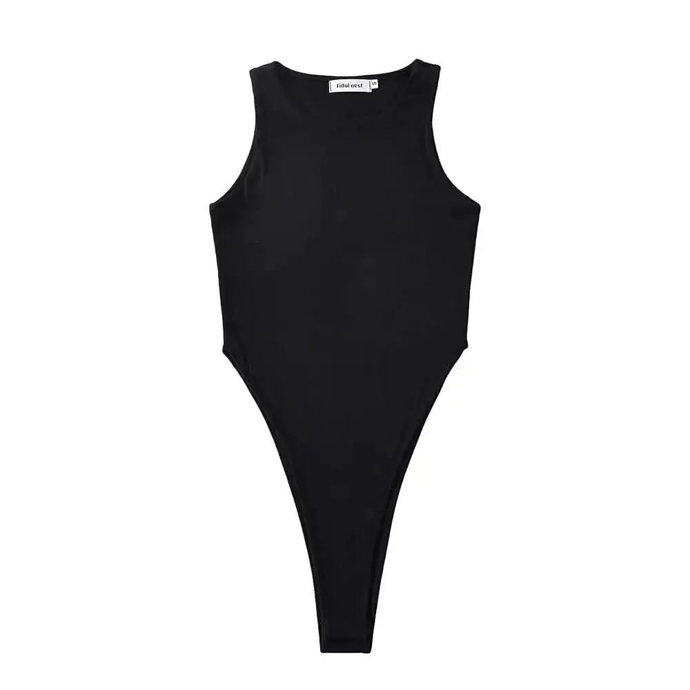 Pre Order:  O-neck Sleeveless Stretchable Bodysuits Top