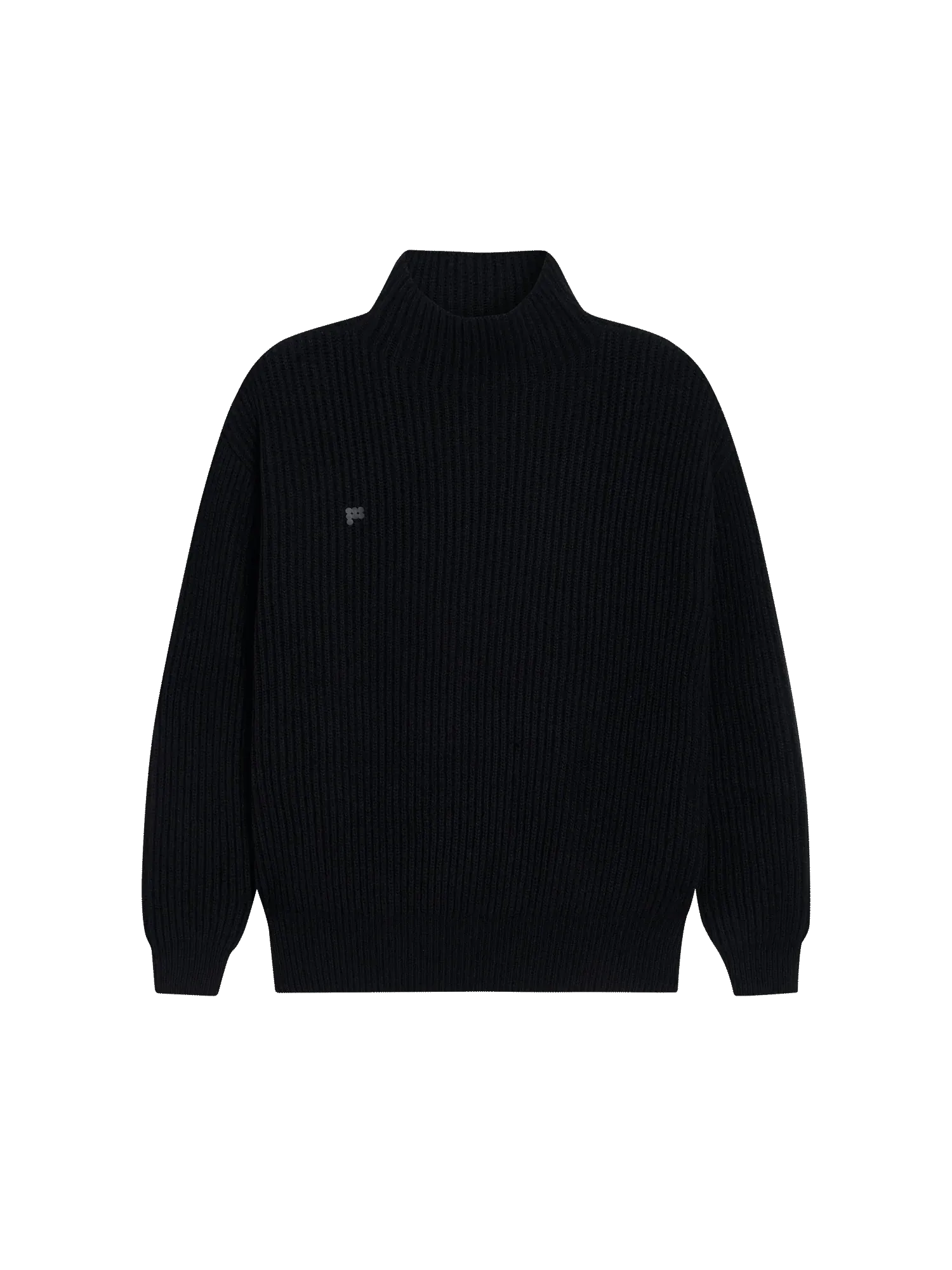 Recycled Cashmere Funnel-Neck Sweater—black