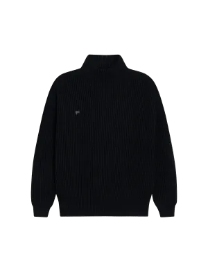 Recycled Cashmere Funnel-Neck Sweater—black