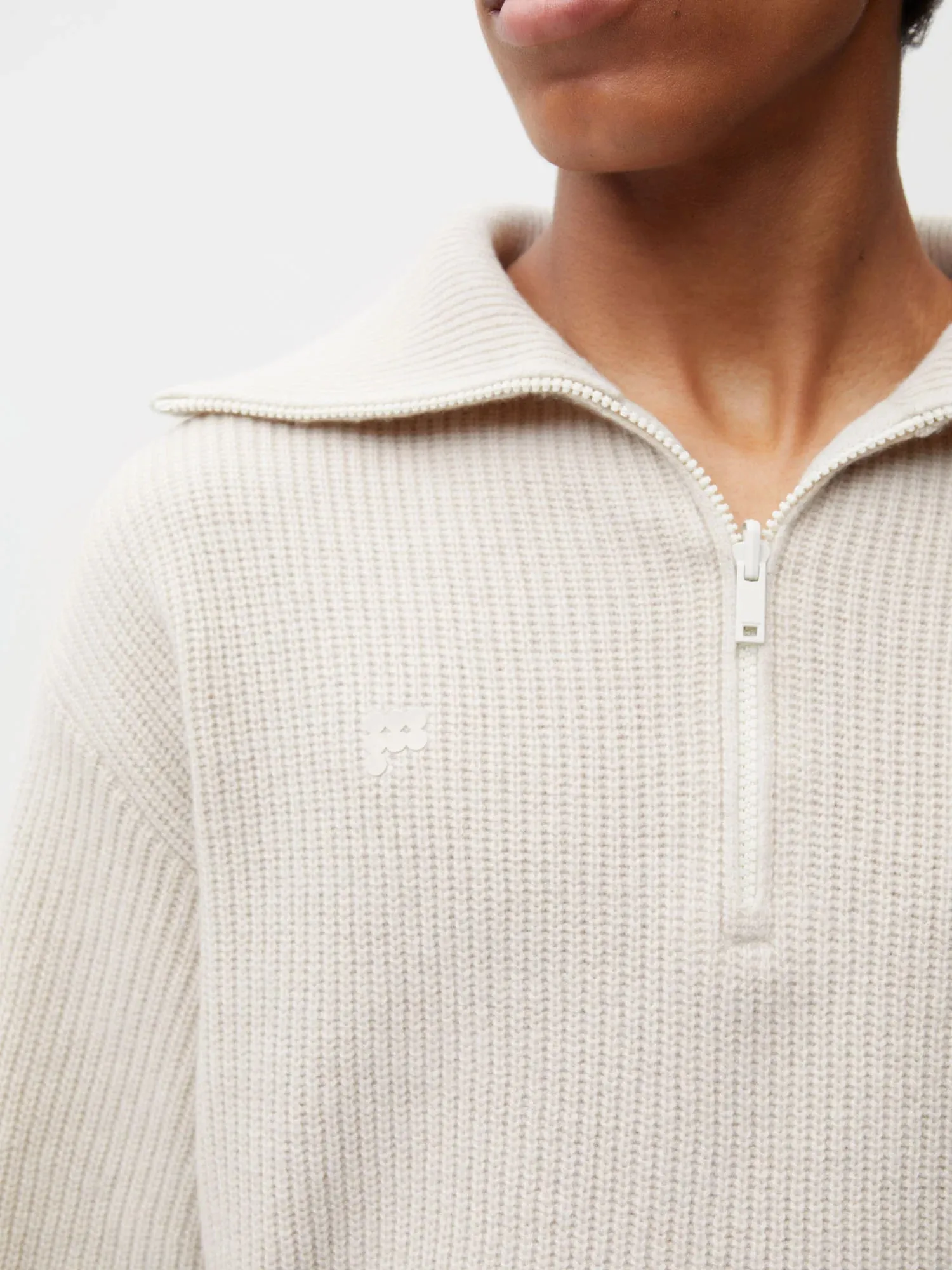 Recycled Cashmere Half Zip Sweater—oatmeal