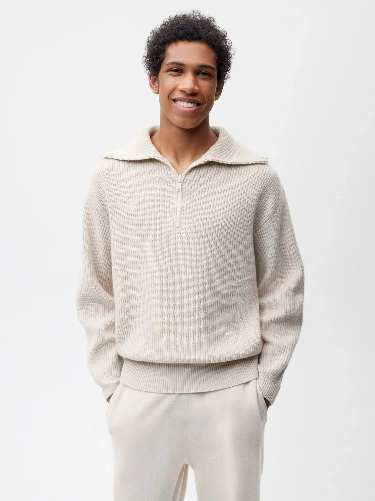 Recycled Cashmere Half Zip Sweater—oatmeal