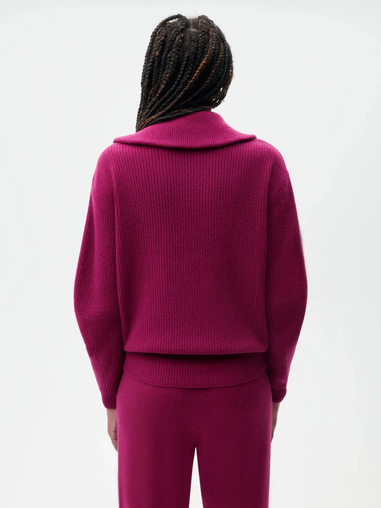 Recycled Cashmere Half Zip Sweater—plum purple