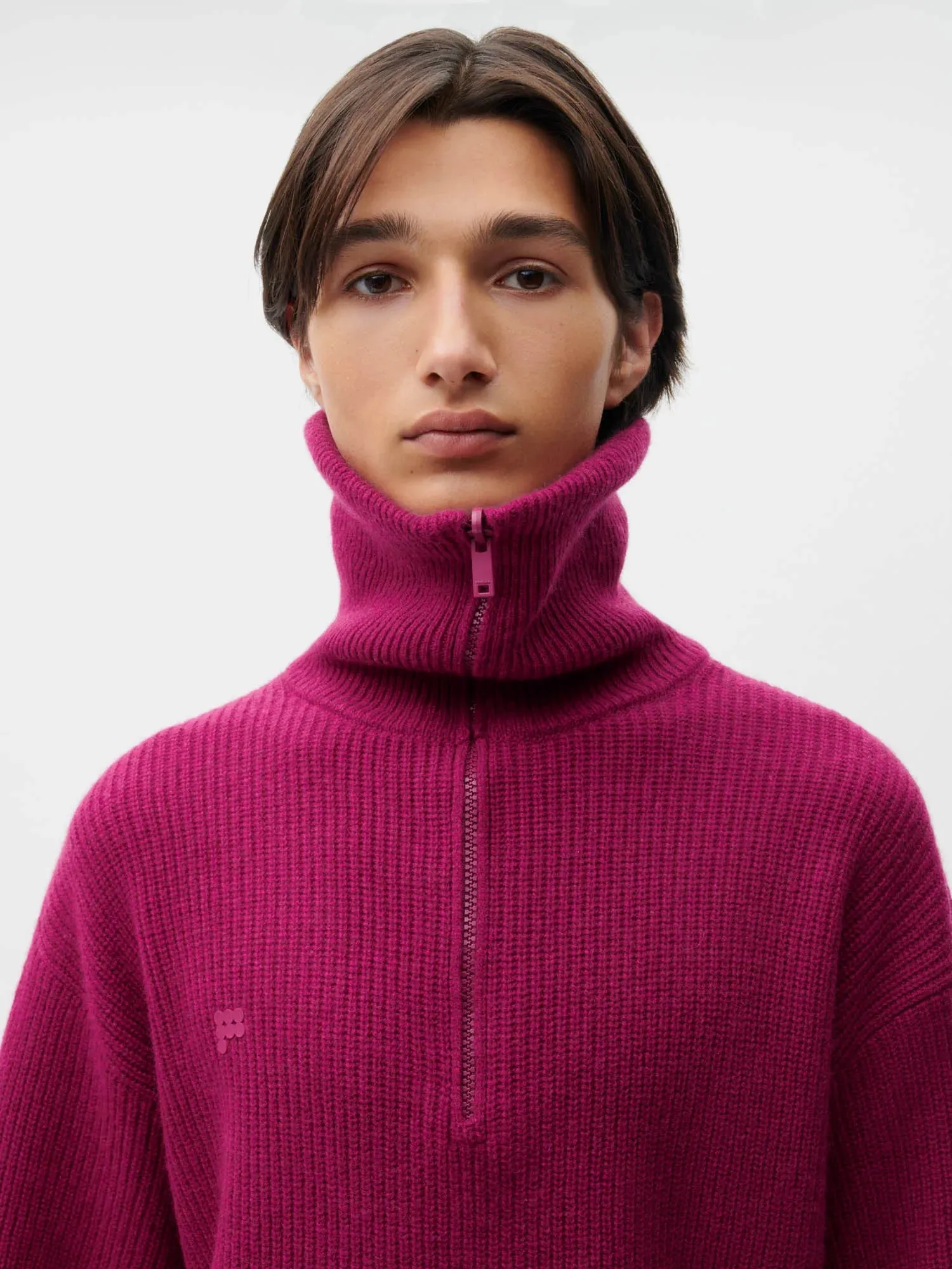 Recycled Cashmere Half Zip Sweater—plum purple