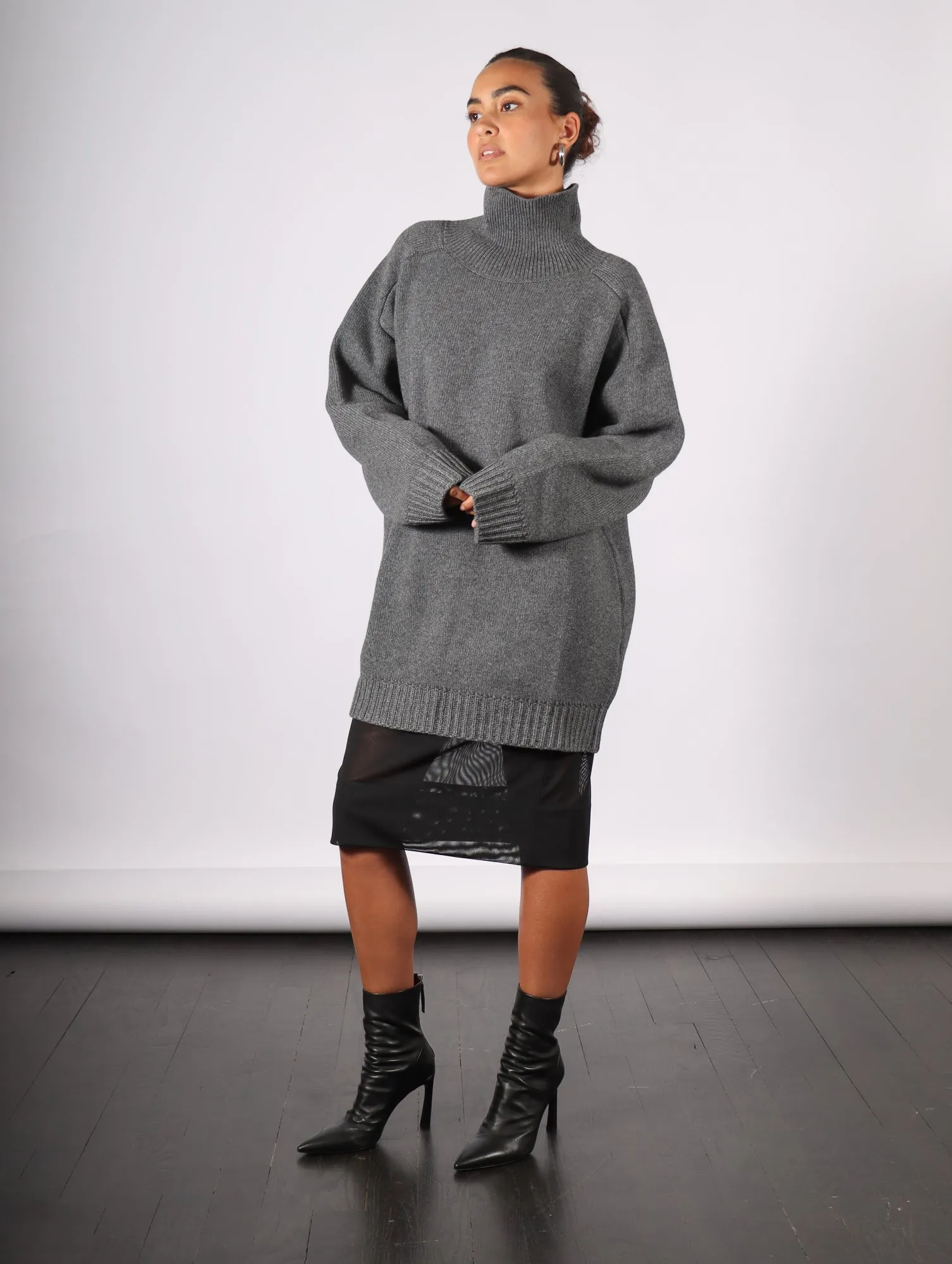 Recycled Cashmere High Neck Sweater in Grey by Liviana Conti