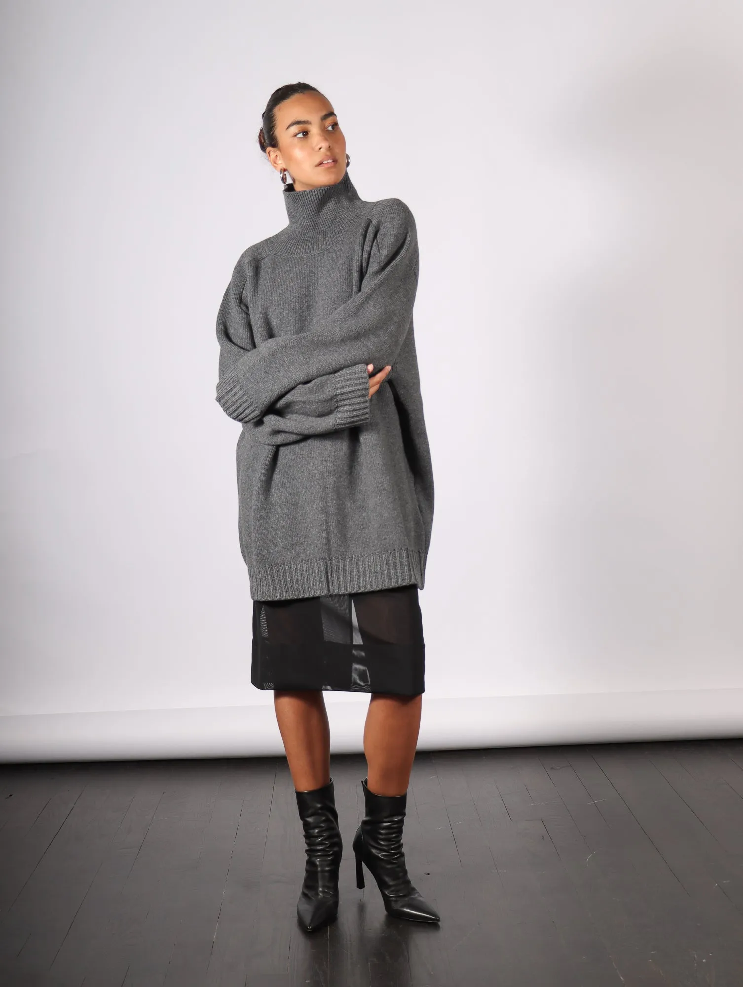 Recycled Cashmere High Neck Sweater in Grey by Liviana Conti