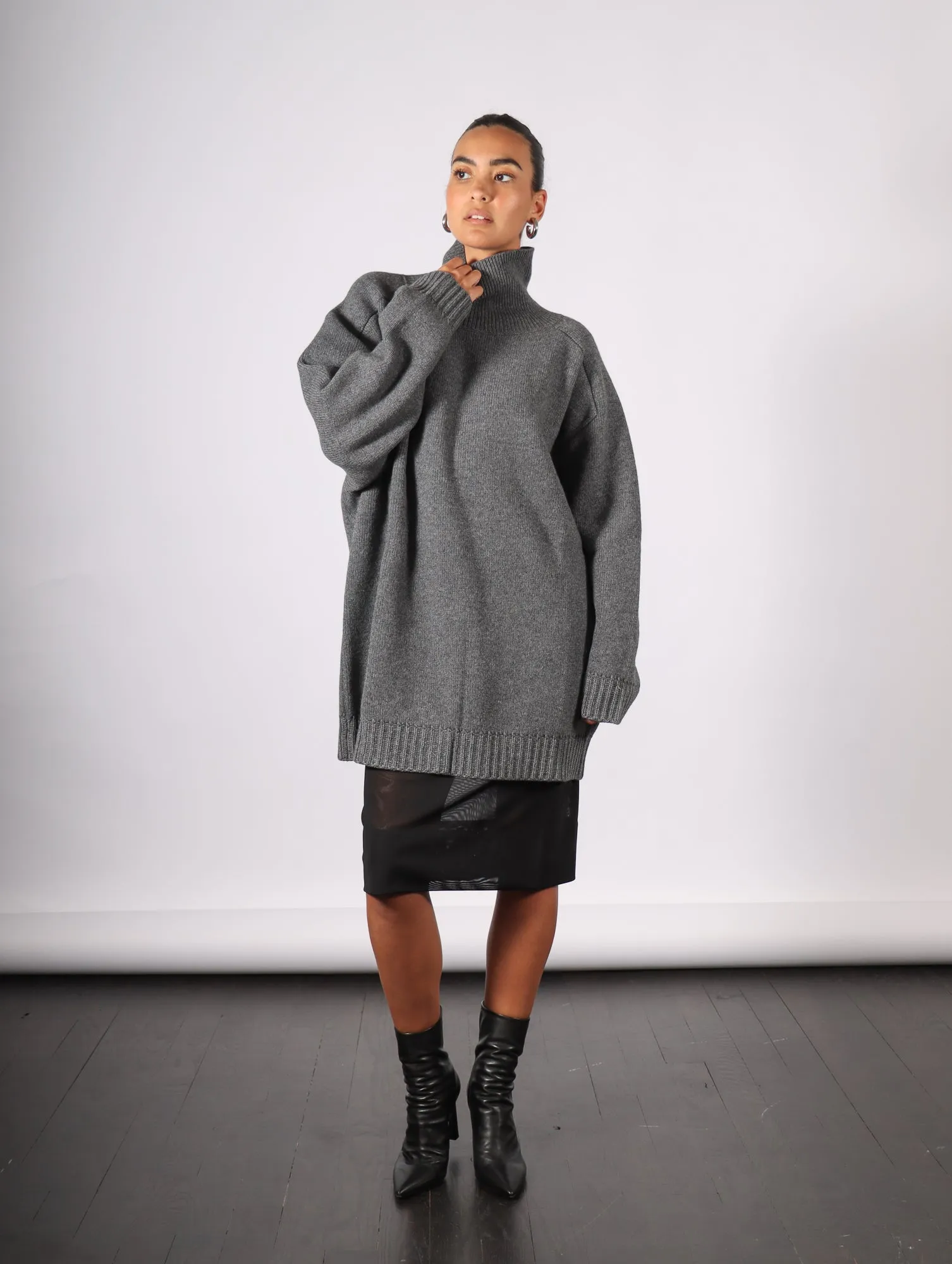 Recycled Cashmere High Neck Sweater in Grey by Liviana Conti