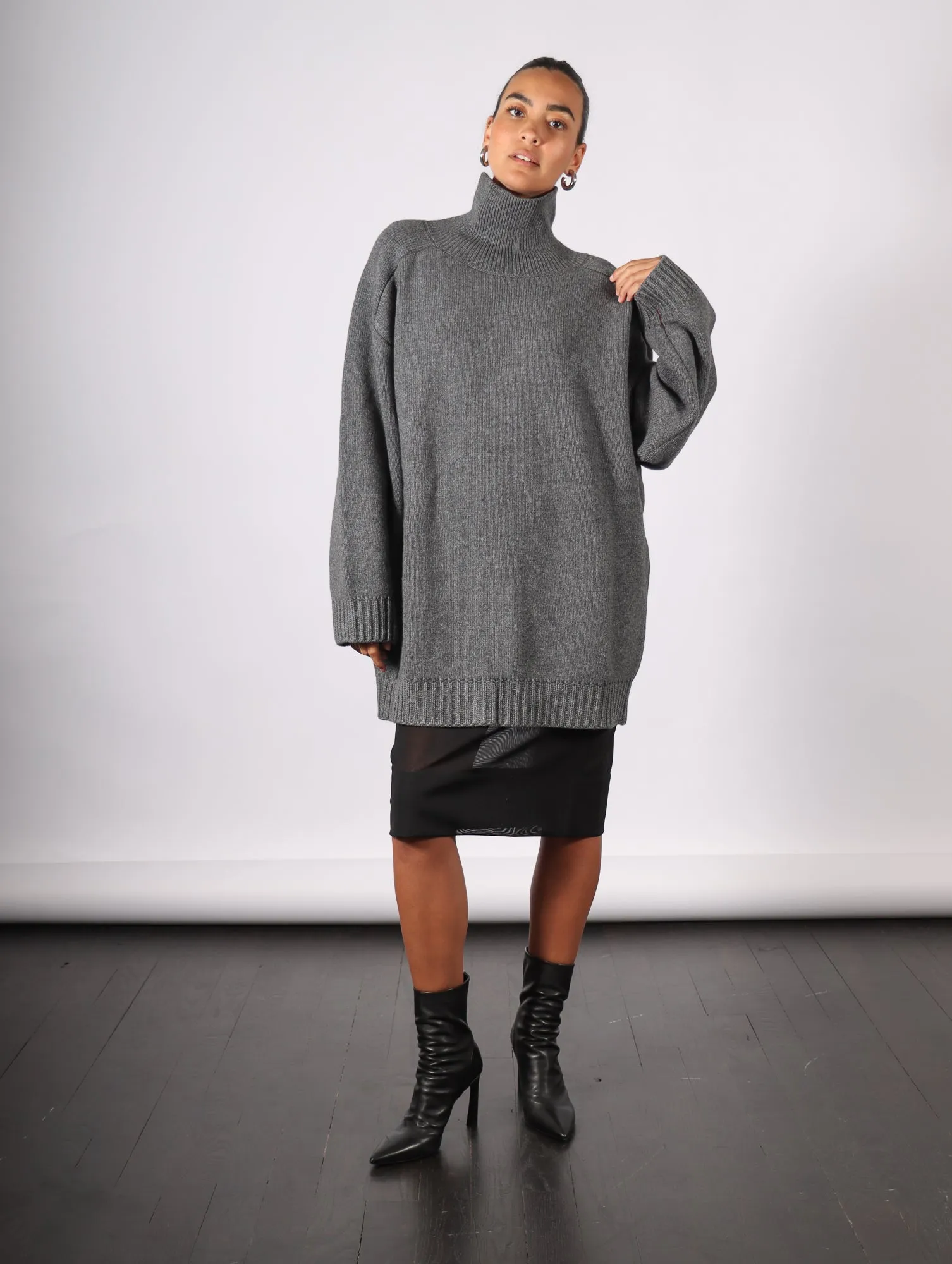 Recycled Cashmere High Neck Sweater in Grey by Liviana Conti