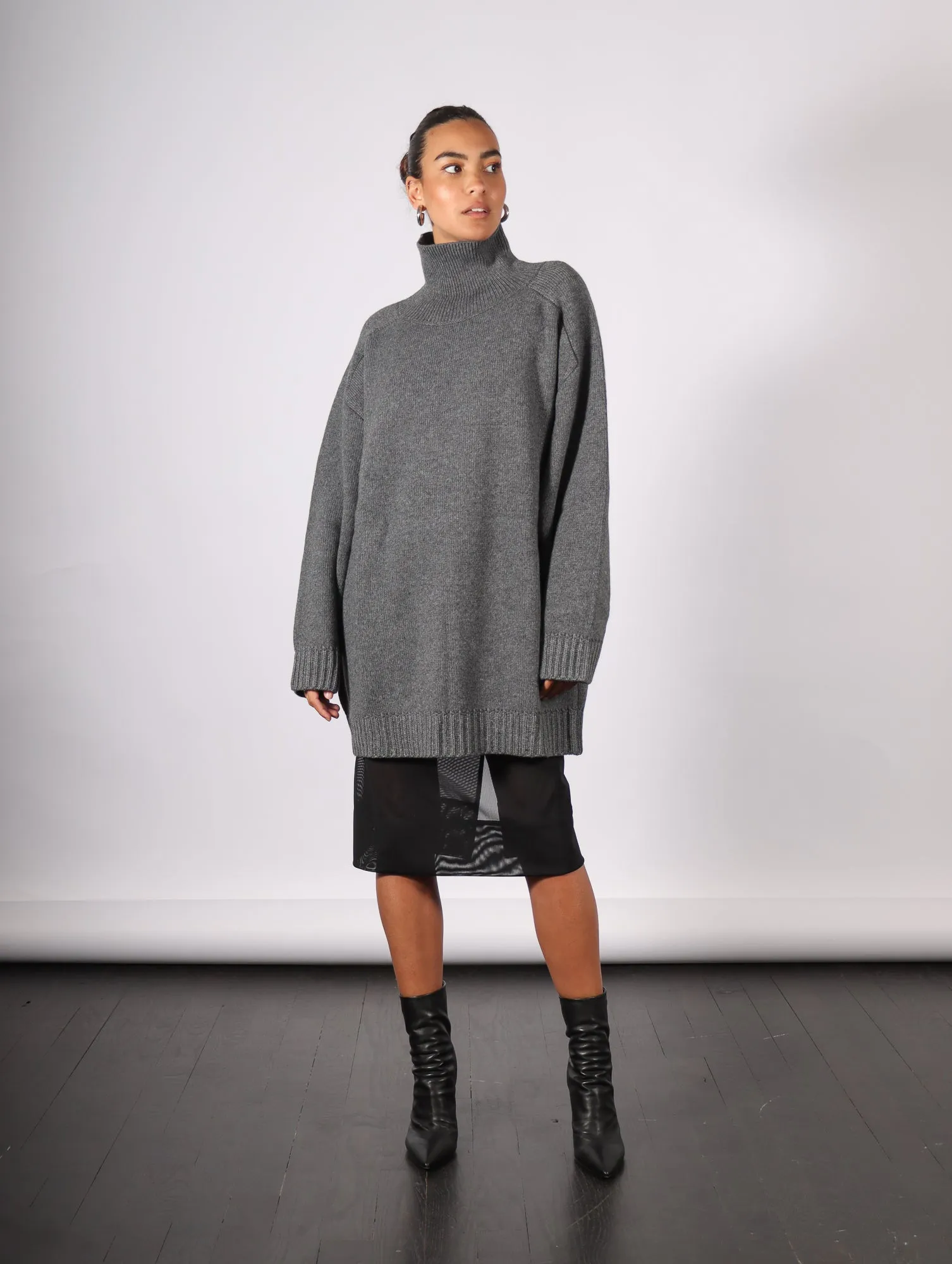 Recycled Cashmere High Neck Sweater in Grey by Liviana Conti