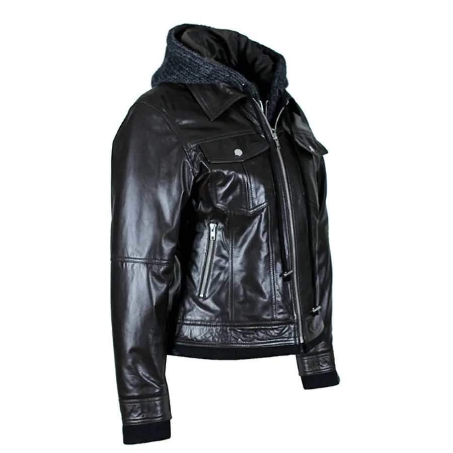 Riley Womens Wax Leather Jacket with Hoody