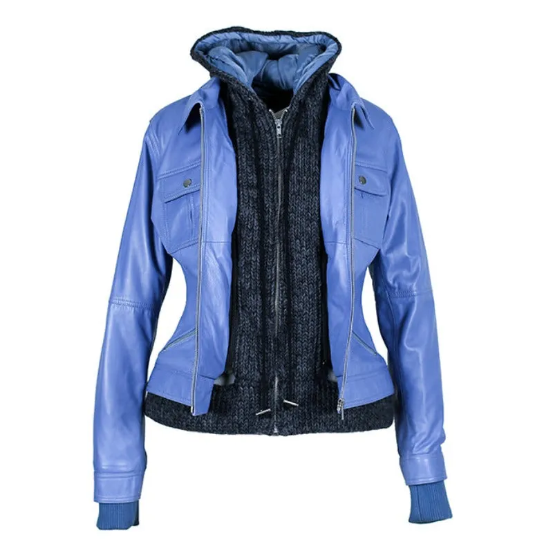 Riley Womens Wax Leather Jacket with Hoody