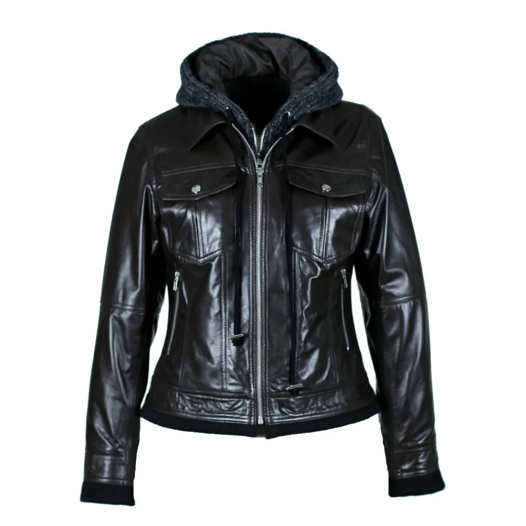 Riley Womens Wax Leather Jacket with Hoody