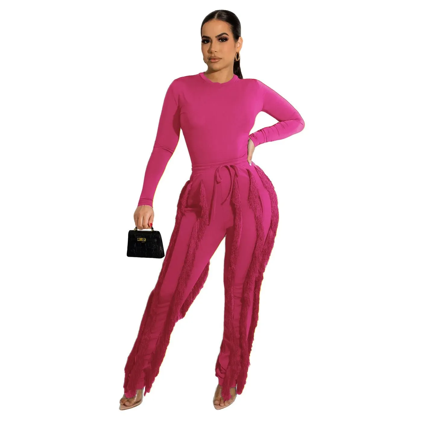 RQR Long Sleeve Bodysuit Tassel Pant Set