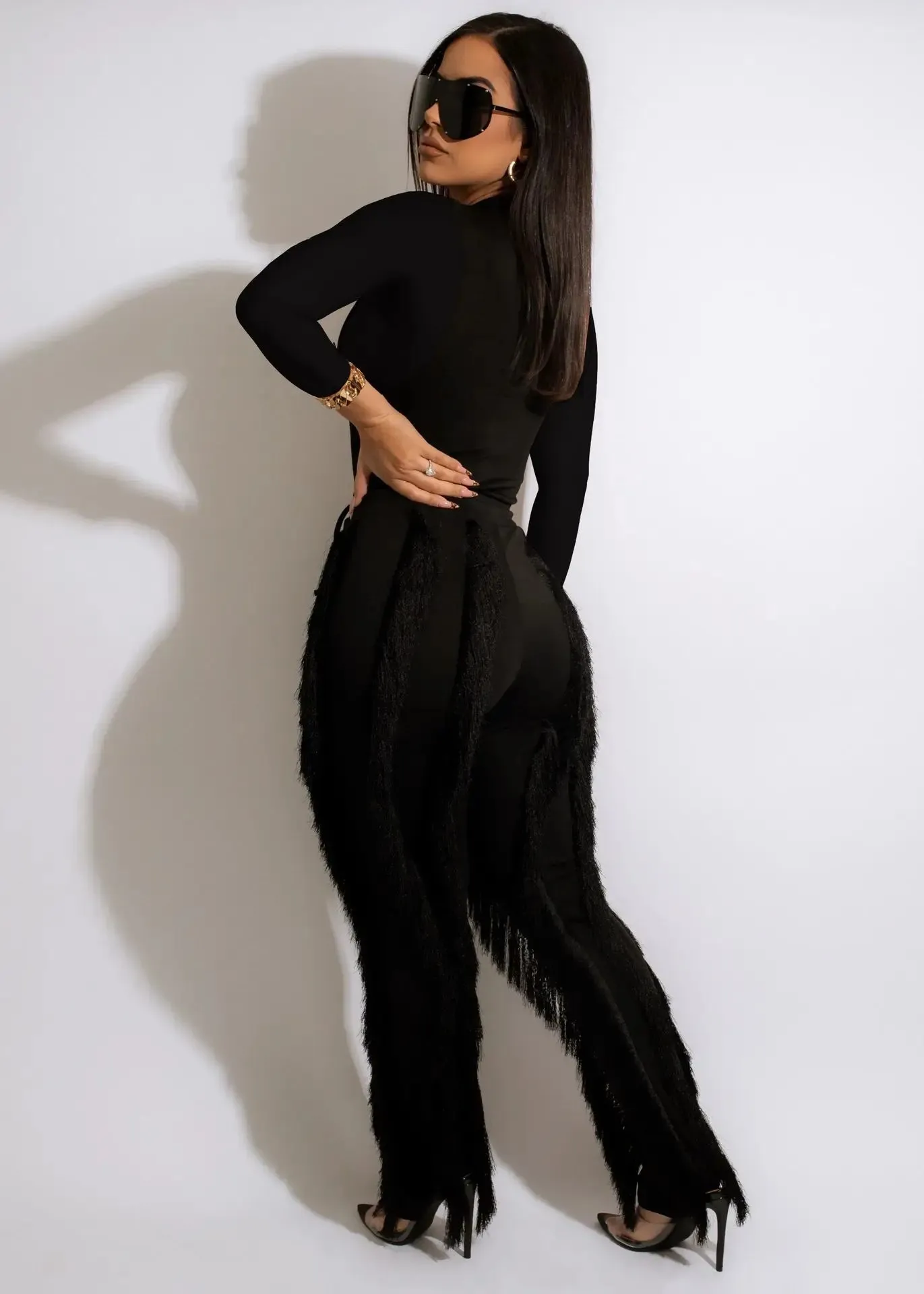 RQR Long Sleeve Bodysuit Tassel Pant Set