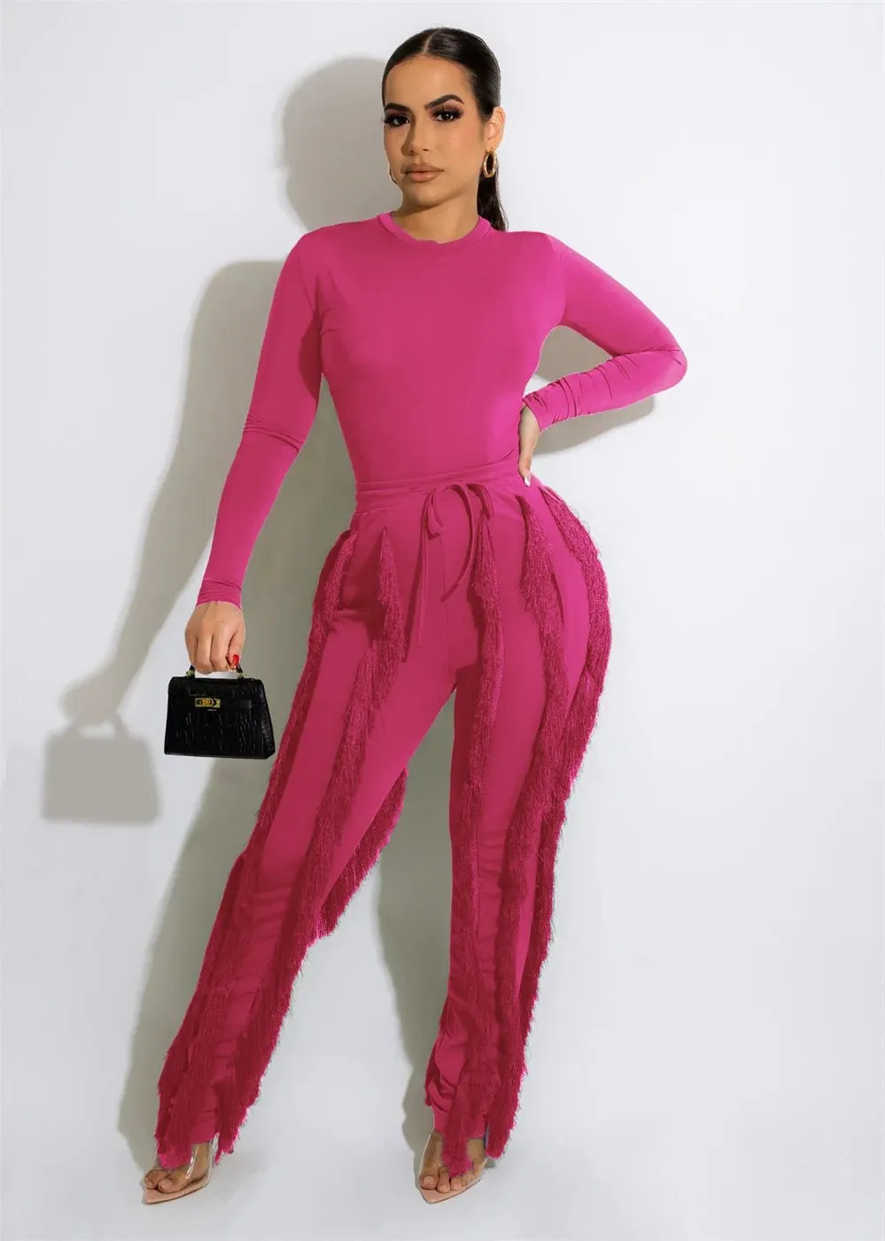 RQR Long Sleeve Bodysuit Tassel Pant Set