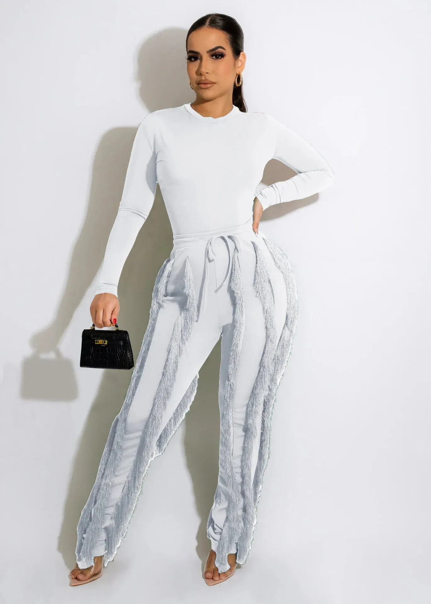 RQR Long Sleeve Bodysuit Tassel Pant Set