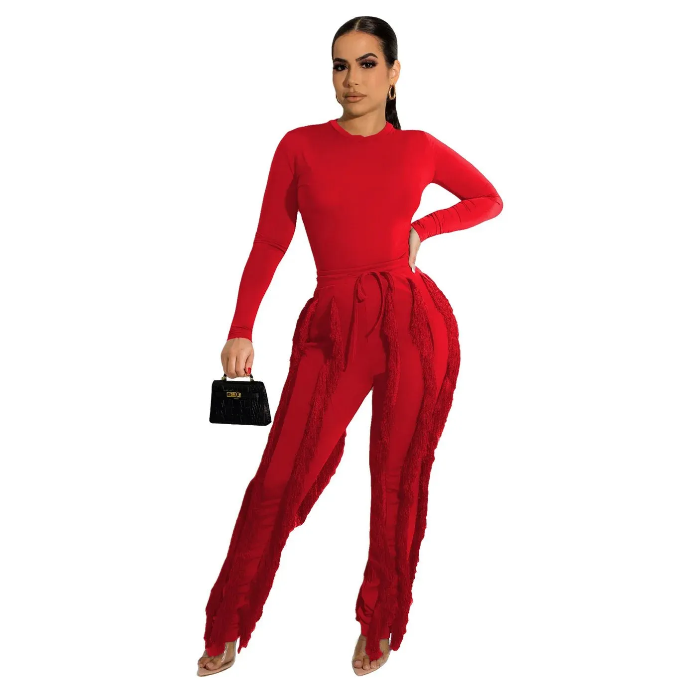 RQR Long Sleeve Bodysuit Tassel Pant Set