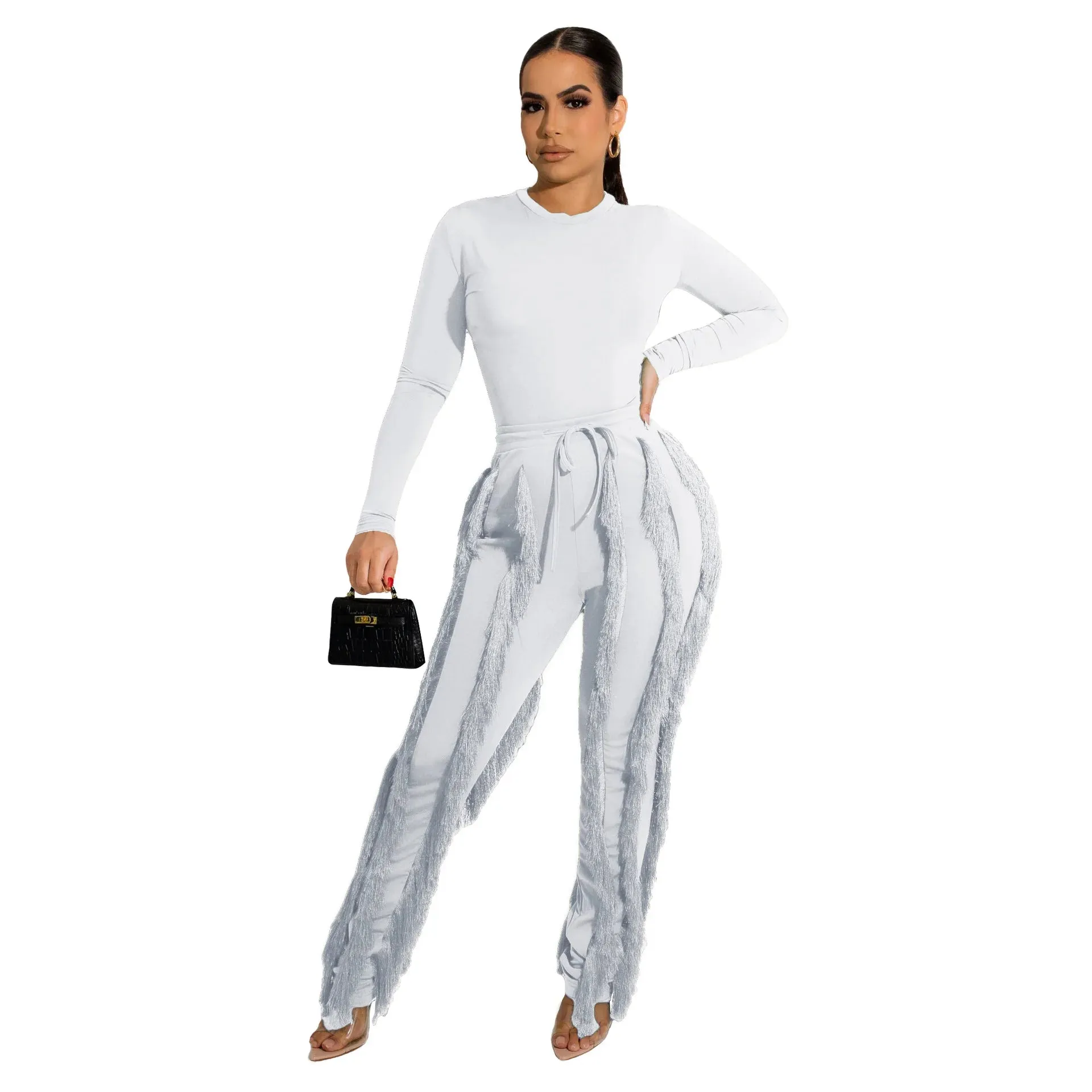 RQR Long Sleeve Bodysuit Tassel Pant Set