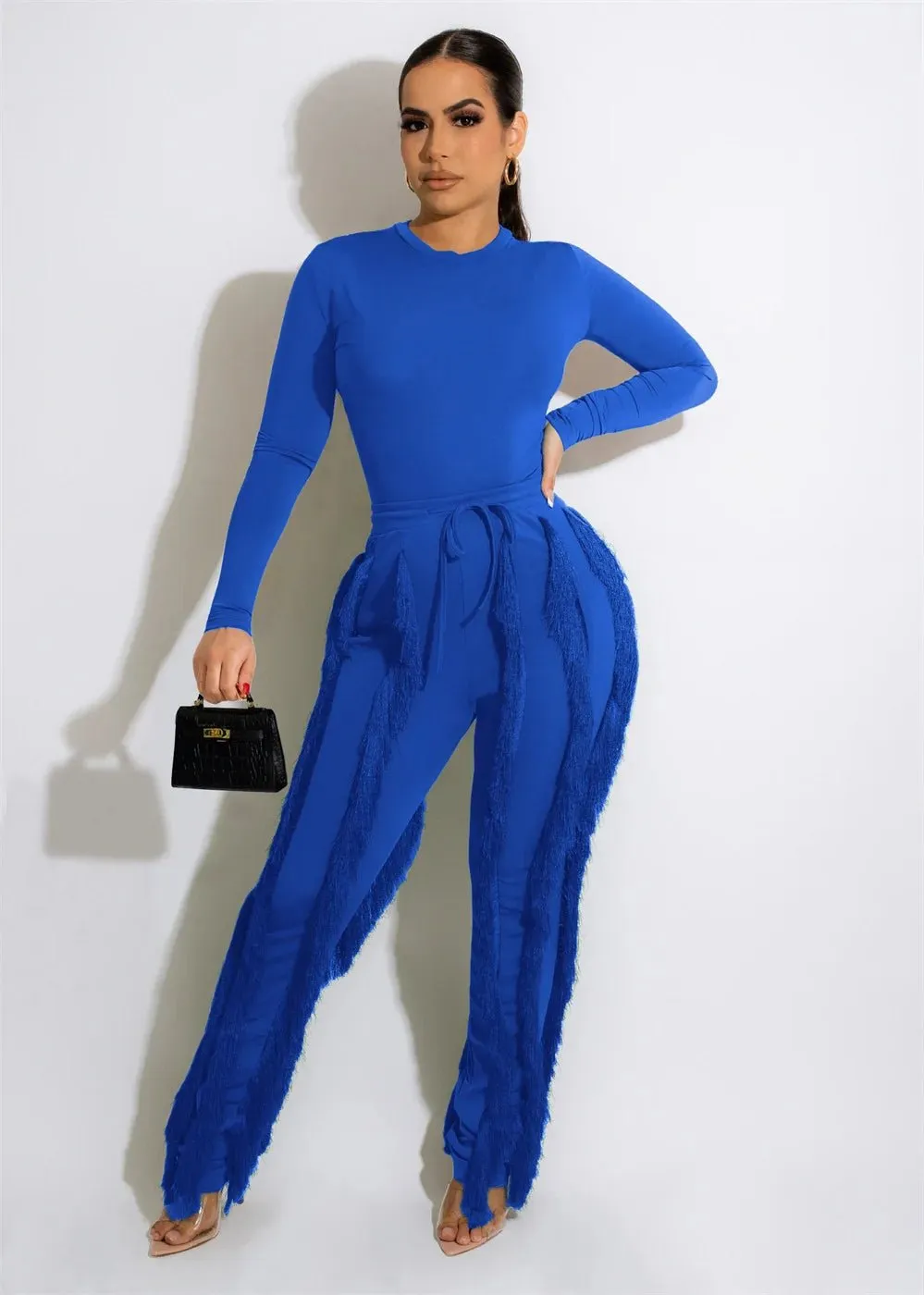 RQR Long Sleeve Bodysuit Tassel Pant Set