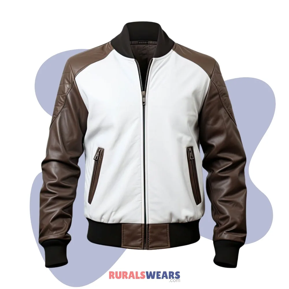 RW Authentic Sheepskin MEN’S SHEEPSKIN BASEBALL LEATHER BOMBER JACKET