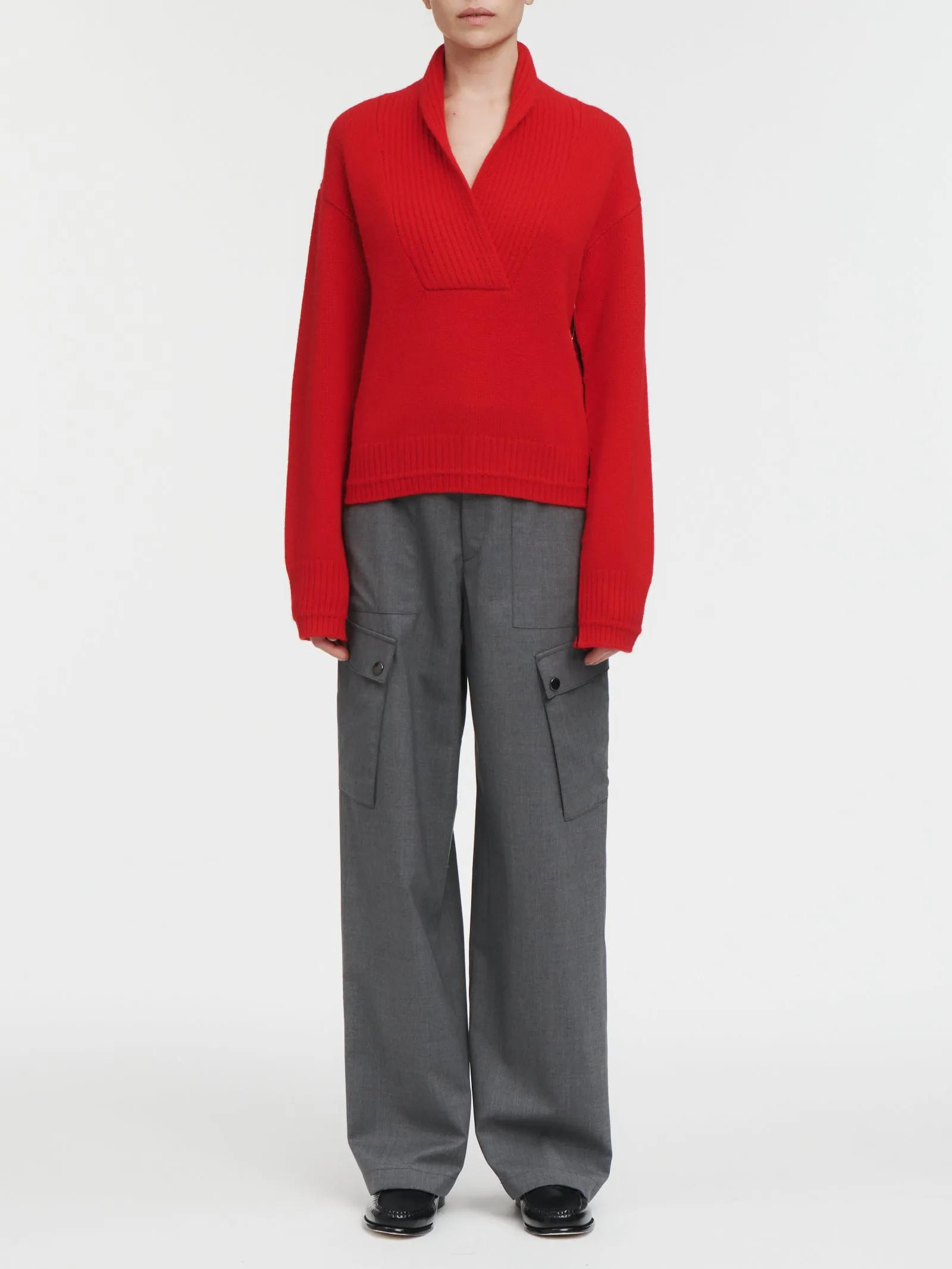 Shawl Collar Sweater in Red Lacquer