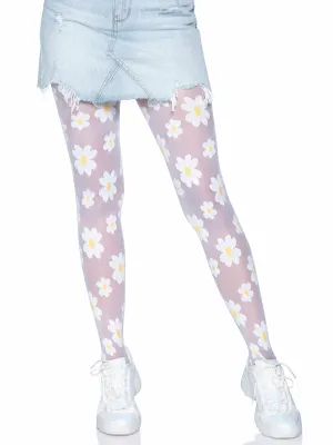 Sheer White Daisy Pattern Tights