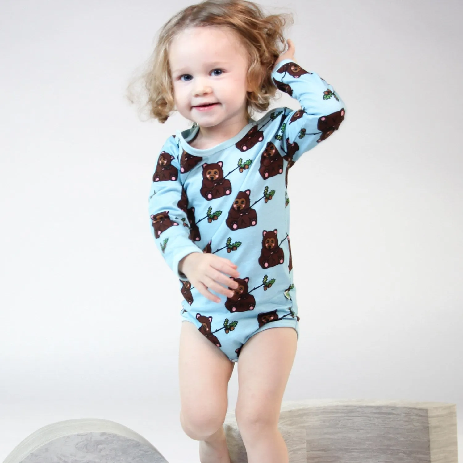 Småfolk Stratosphere Long Sleeve Bodysuit with Bear Cub