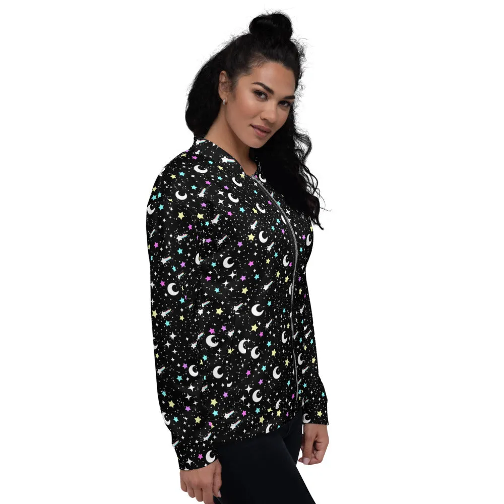 Starry Glitter Black Unisex Bomber Jacket