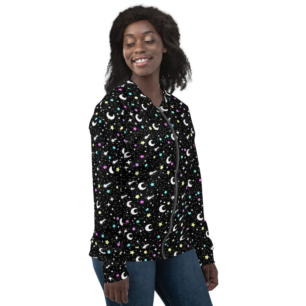 Starry Glitter Black Unisex Bomber Jacket