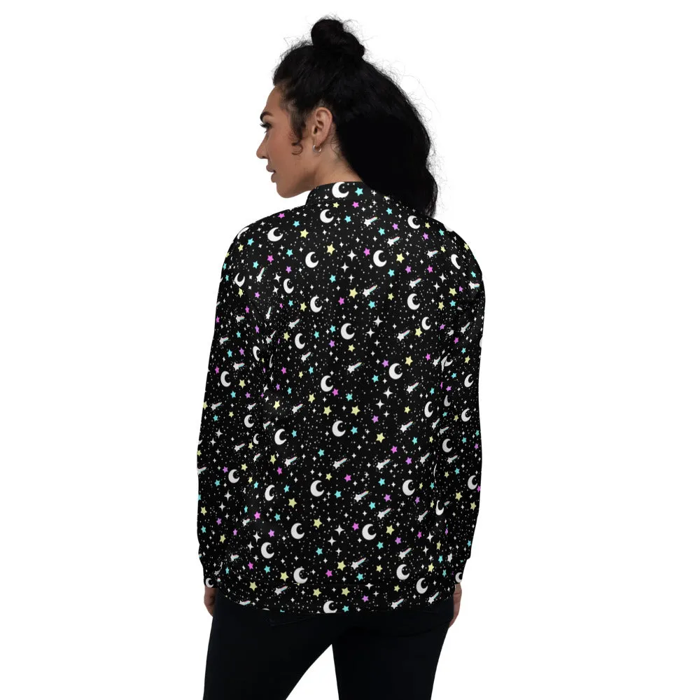 Starry Glitter Black Unisex Bomber Jacket