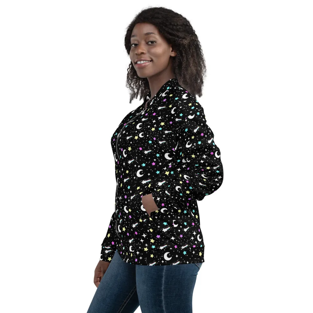 Starry Glitter Black Unisex Bomber Jacket