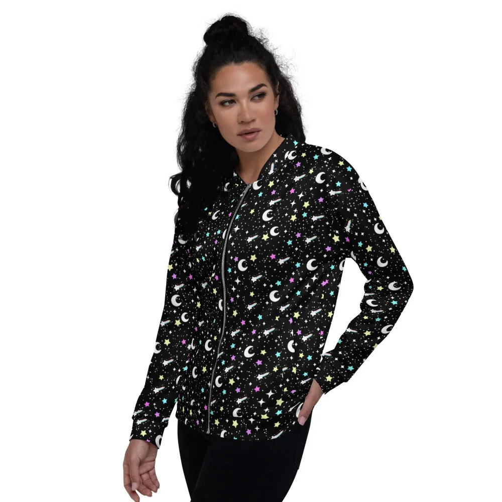 Starry Glitter Black Unisex Bomber Jacket