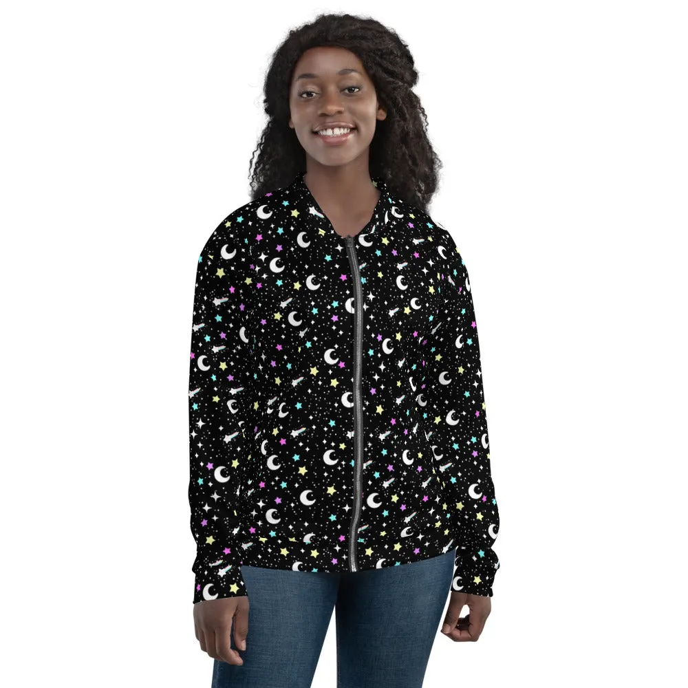 Starry Glitter Black Unisex Bomber Jacket