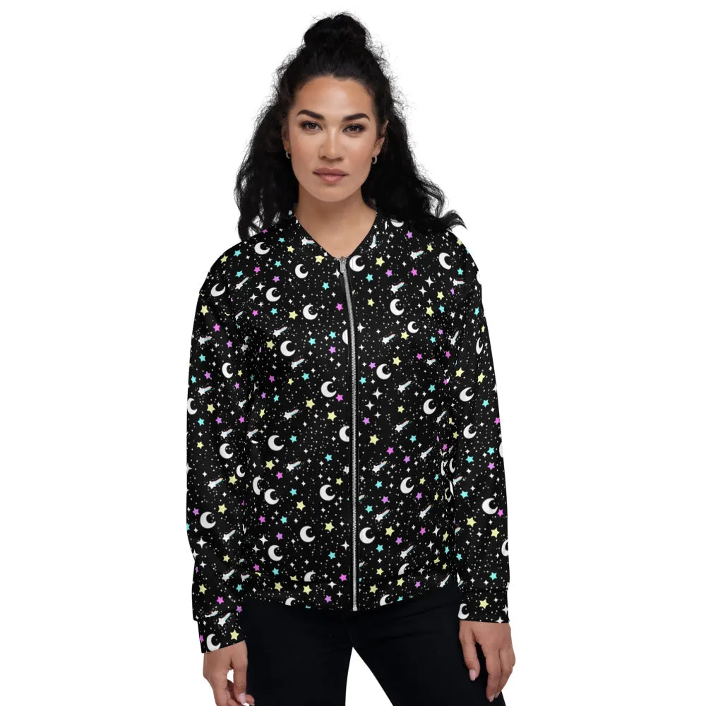 Starry Glitter Black Unisex Bomber Jacket