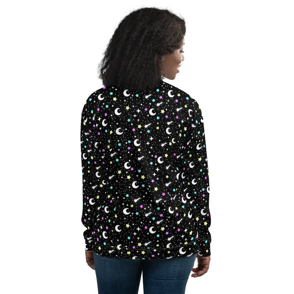 Starry Glitter Black Unisex Bomber Jacket