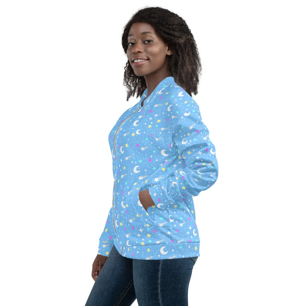 Starry Glitter Blue Unisex Bomber Jacket