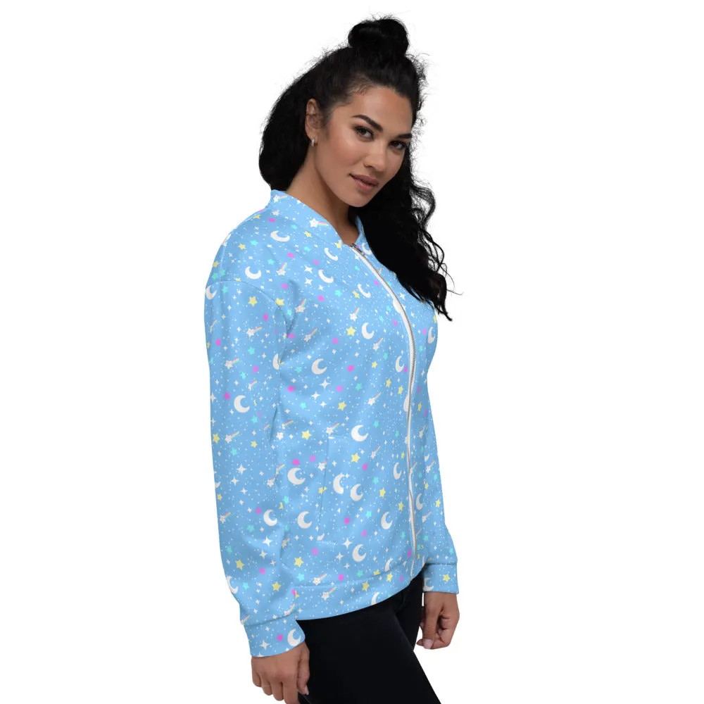 Starry Glitter Blue Unisex Bomber Jacket