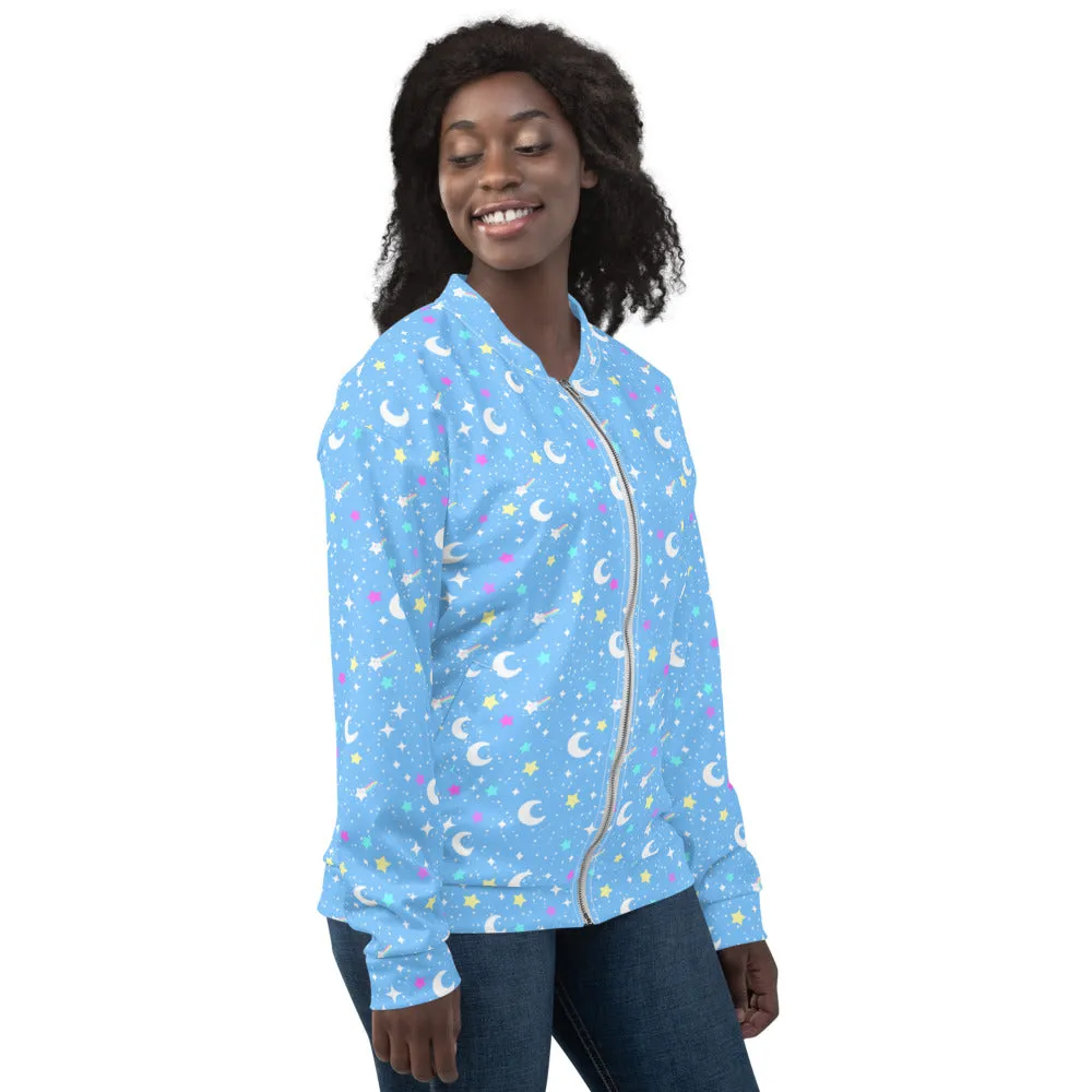 Starry Glitter Blue Unisex Bomber Jacket