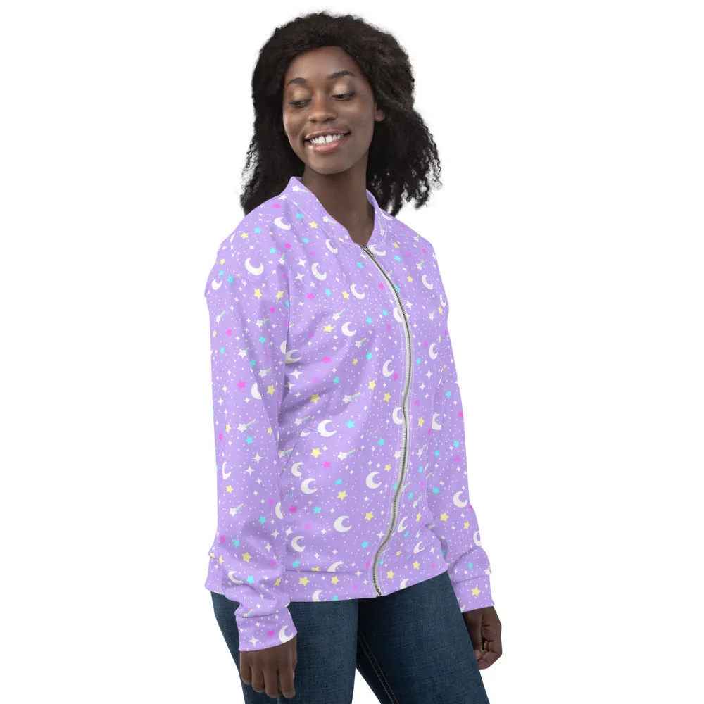 Starry Glitter Purple Unisex Bomber Jacket