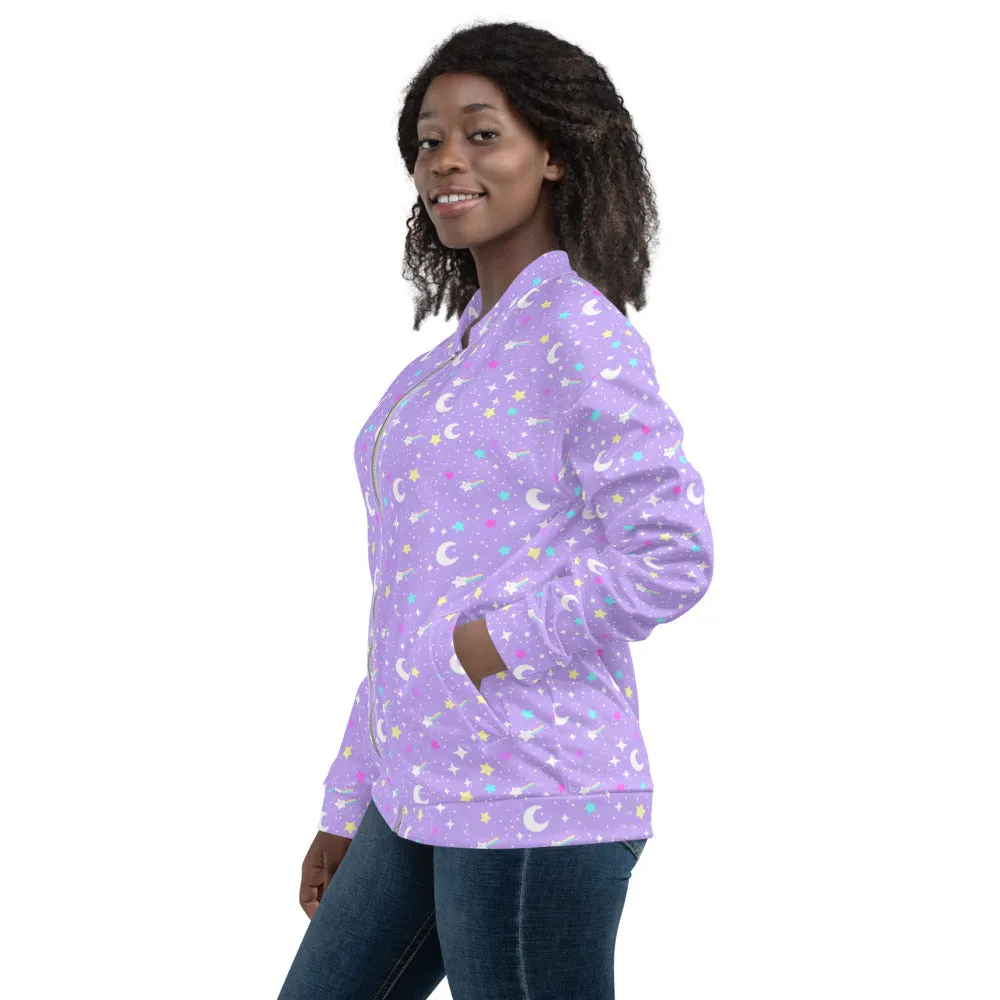 Starry Glitter Purple Unisex Bomber Jacket