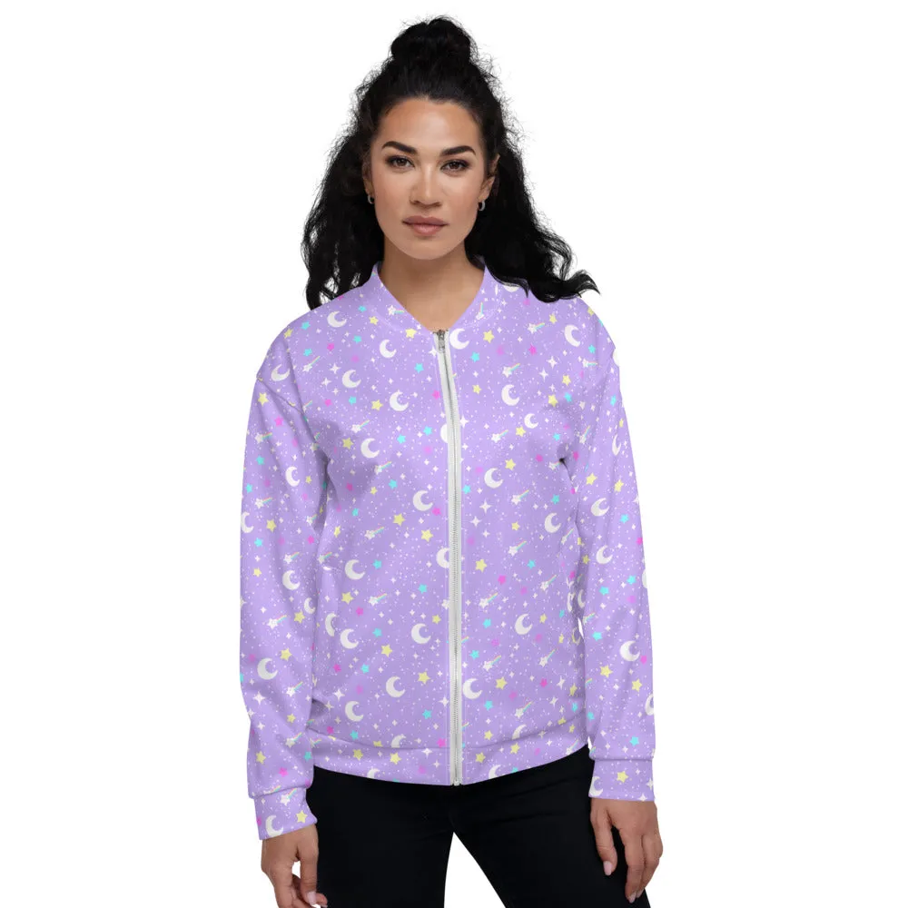 Starry Glitter Purple Unisex Bomber Jacket