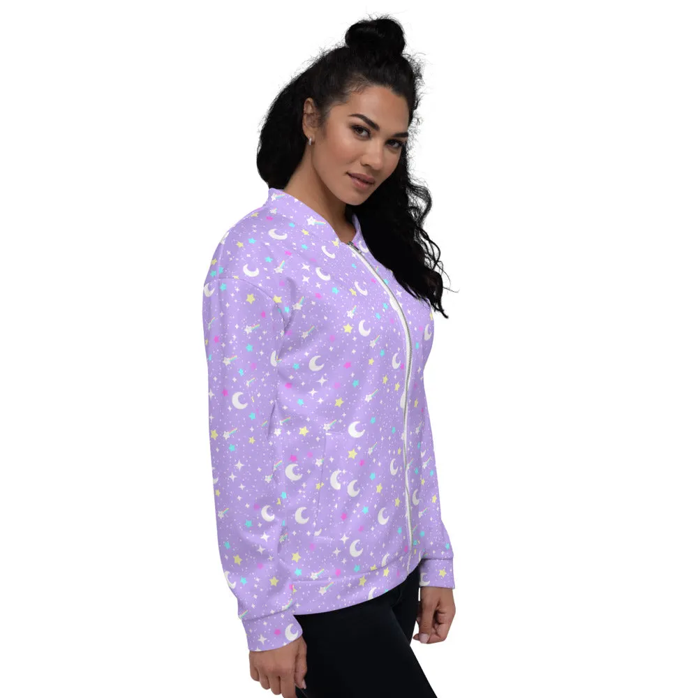 Starry Glitter Purple Unisex Bomber Jacket