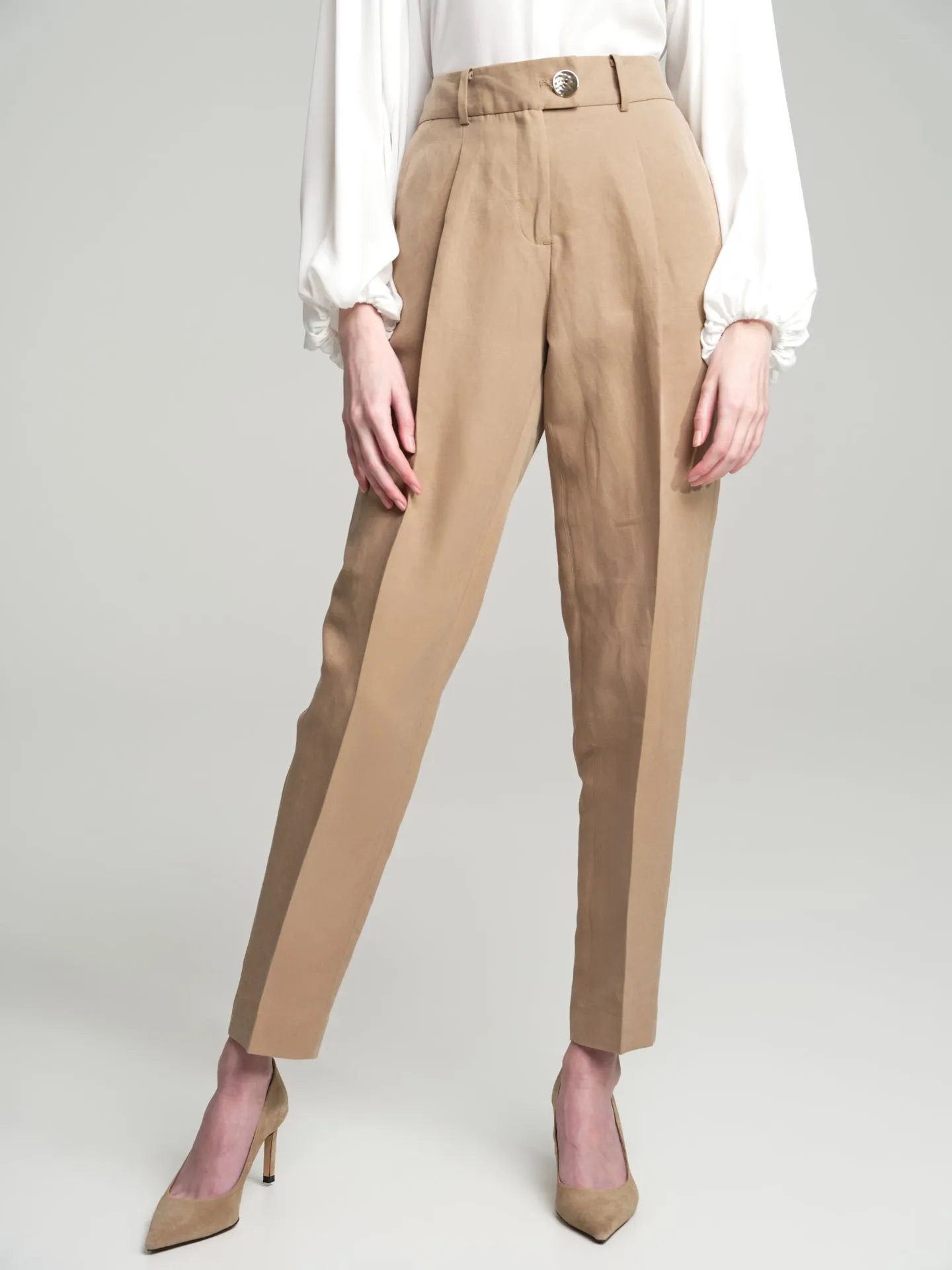 Straight leg trousers in luxury mixed silk fabric