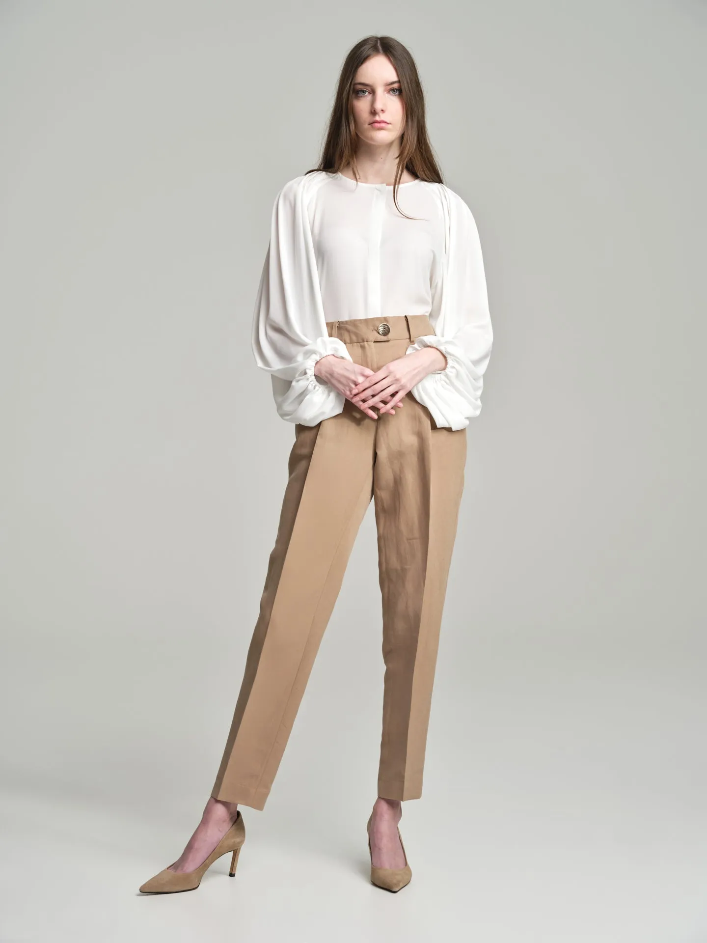 Straight leg trousers in luxury mixed silk fabric