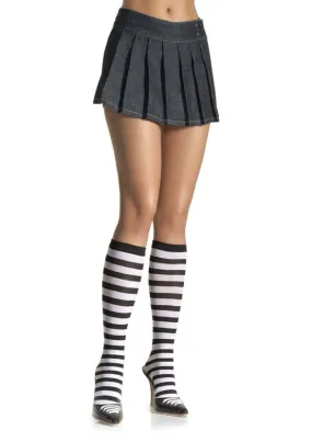 Striped Knee Highs Black/White - Leg Avenue