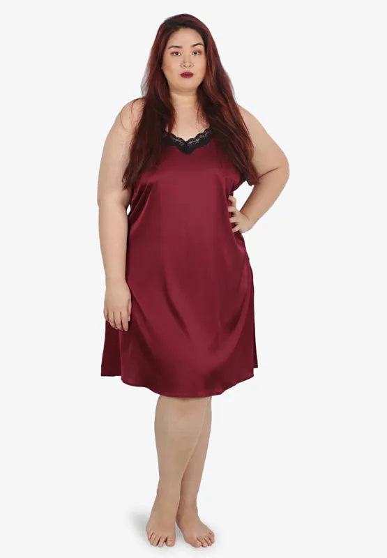 Sultry Satin Lux Sleepwear Slip Dress - Red