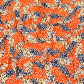 Tangerine orange Premium Italian silk chiffon dirac (makmal) fabric with same tone velvet jacquard having multicolor print in fancy design-D8694